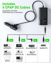 EASYLONGER Car Adapter for CPAP, DC 12/24V Converter CPAP Power Cord, 84W Car Charger with 4 DC CPAP Cables for ResMed S9/ AirSense 10/ AirCurve 10/ AirMini/AirSense 11/ Philips Dreamstation etc